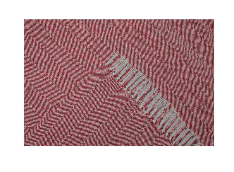 Ambrosia 130 x 160 cm Cotton Herringbone Throw Blanket in Red for Couch, 400GSM Soft Decorative Tassel Fringe Sofa Cover and Boho Bed Runner - Image 2